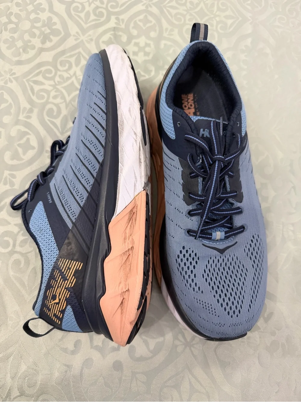 Hoka One One Women's Blue Running Shoes with Peach Accents